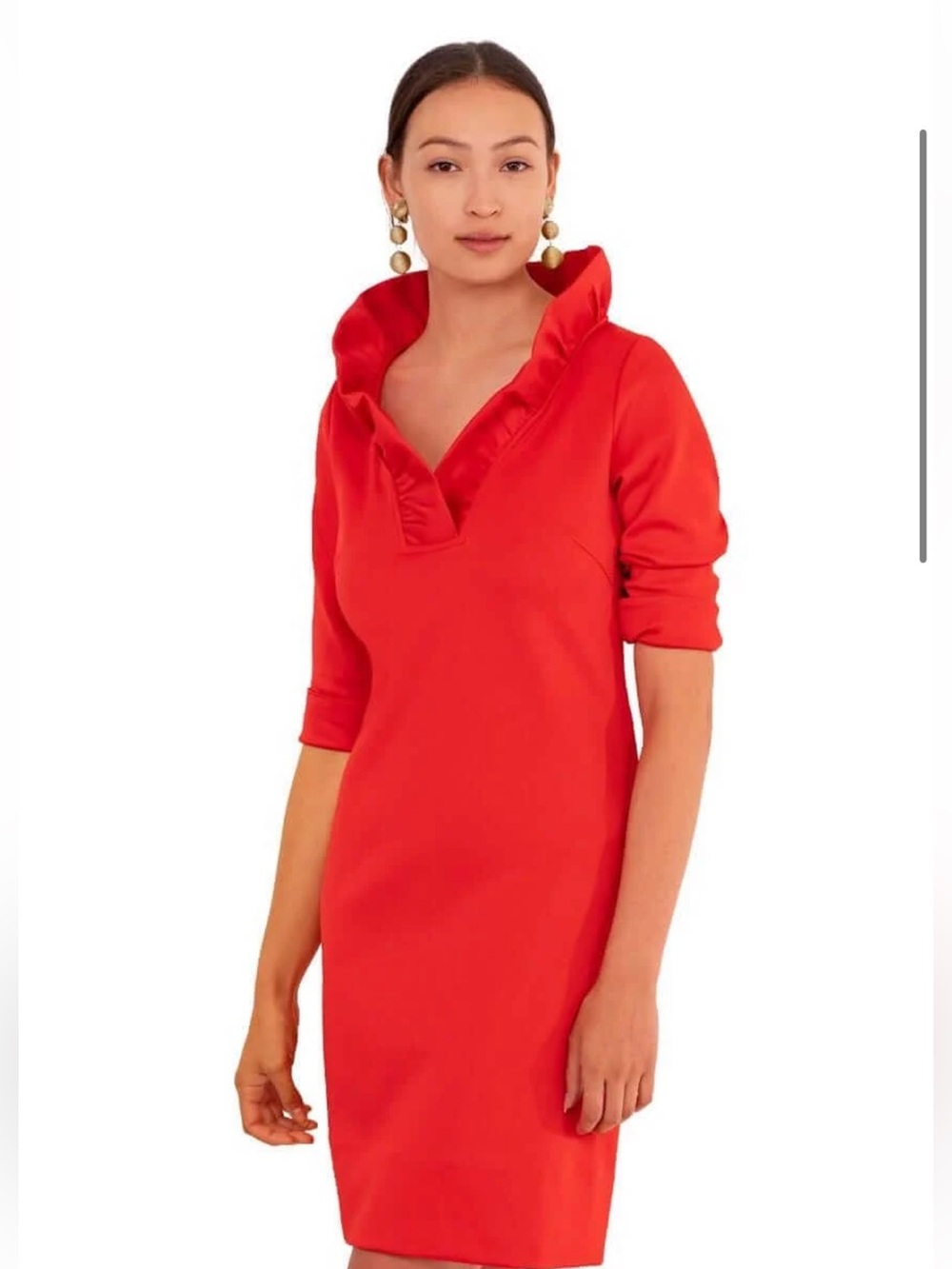 Gretchen Scott Designs Red Ruffled V-Neck Long Sleeve Sheath Dress size Large